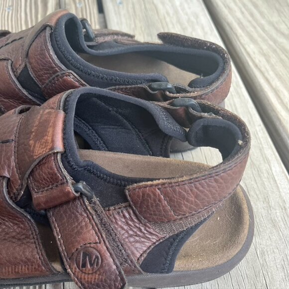 Merrell Montana Bug Brown Leather Fisherman Sandals Men's 12 - Picture 4 of 10
